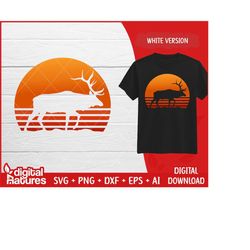 retro sunset elk clipart - elk hunting svg, elk cut file, deer svg, deer hunting clipart, antlers svg for elk hunters