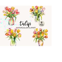 tulip clipart, watercolor tulip png, watercolor clip art, floral png, flowers clipart, wedding clipart, commercial use,