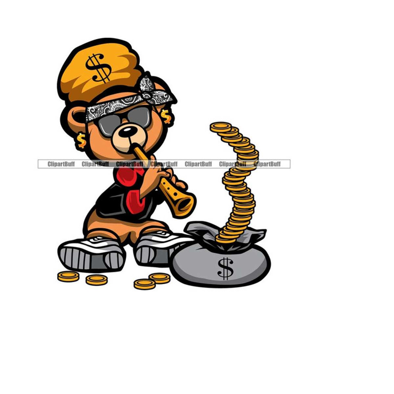 MR-2632024144652-gangster-hustle-teddy-bear-indian-gold-coin-snake-charmer-money-bag-hat-cartoon-hip-hop-rap-hustling-tattoo-art-color-logo-design-png-svg-image