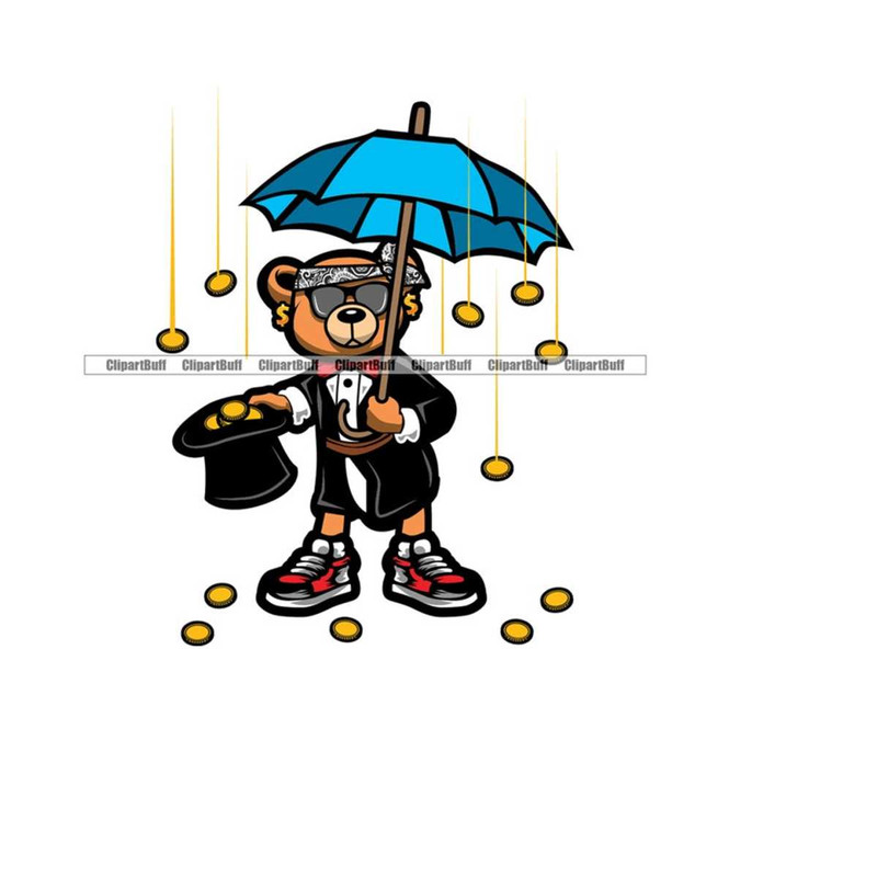 MR-2632024144836-hustle-teddy-bear-tuxedo-suit-gang-bandana-umbrella-raining-gold-coins-cartoon-hip-hop-rap-rapper-hustling-tattoo-color-logo-design-png-svg-ima