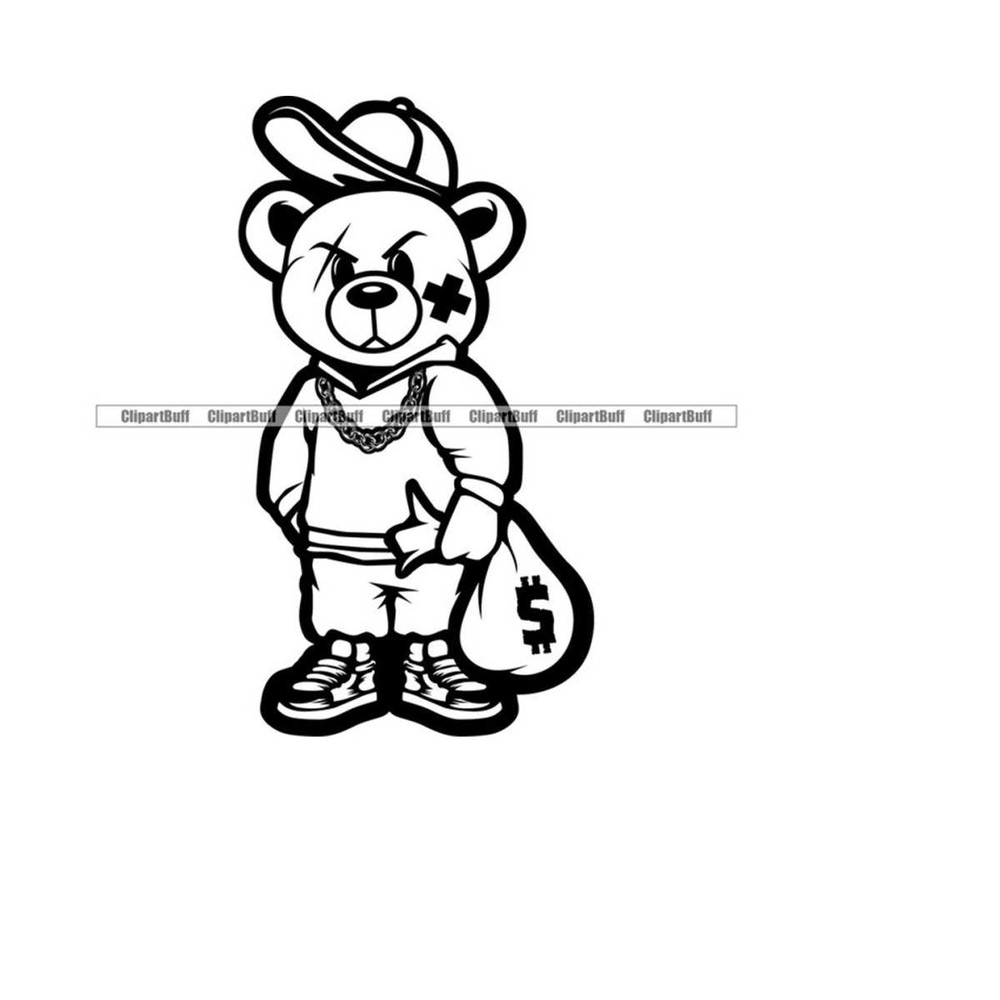 MR-2632024174438-gangster-hustle-teddy-bear-gold-jewelry-hat-face-bandage-sneakers-cartoon-hip-hop-rap-boss-swag-drip-trap-tattoo-art-logo-design-png-svg-cut-im