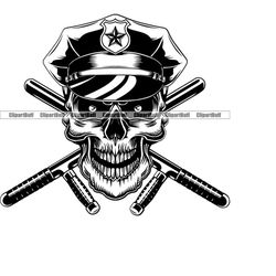 skull security guard policeman skeleton police officer cop law crime safety baton hat badge shield art tattoo design ele