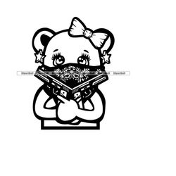cute teddy bear boss lady bow paisley gang bandana gangster guns woman female street rap art hustling tattoo design jpg