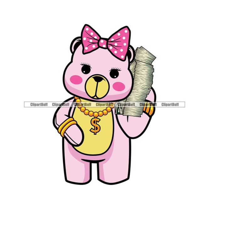 MR-26320241998-female-hustle-teddy-bear-hair-bow-gold-dollar-sign-chain-talking-on-money-stack-cell-phone-hip-hop-rap-hustling-color-tattoo-design-png-svg-image