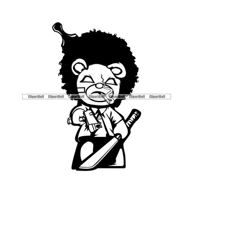 MR-2632024215416-gangster-hustle-teddy-bear-afro-pick-hair-smoking-cigar-gun-karate-ninja-samurai-sword-cartoon-hip-hop-rap-art-rich-hood-logo-design-png-svg-im