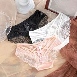 Women Satin Brief Seamless Pantie,Smooth Silk-like Underwear,Sexy Ladies Flower Underpants.Back See Through Mesh