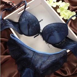 Women's Sexy Lace Bra Set Fashion,Thin Deep V Bra Push-up Underwear Lenceria,Mujer Vintage Embroidered Solid Color Set