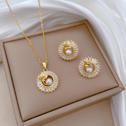 Elegant Jewelry Set: Custom Round Ring, Leaf Necklace, and Square Diamond Earrings