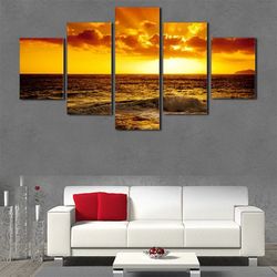 Scenery Seascape Sunset Nature 5 Pieces Canvas Wall Art, Large Framed 5 Panel Canvas Wall Art