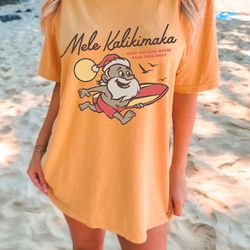 mele kalikimaka bing crosby santa oversized vintage tee, hawaiian christmas shirt, hawaii retro christmas tee
