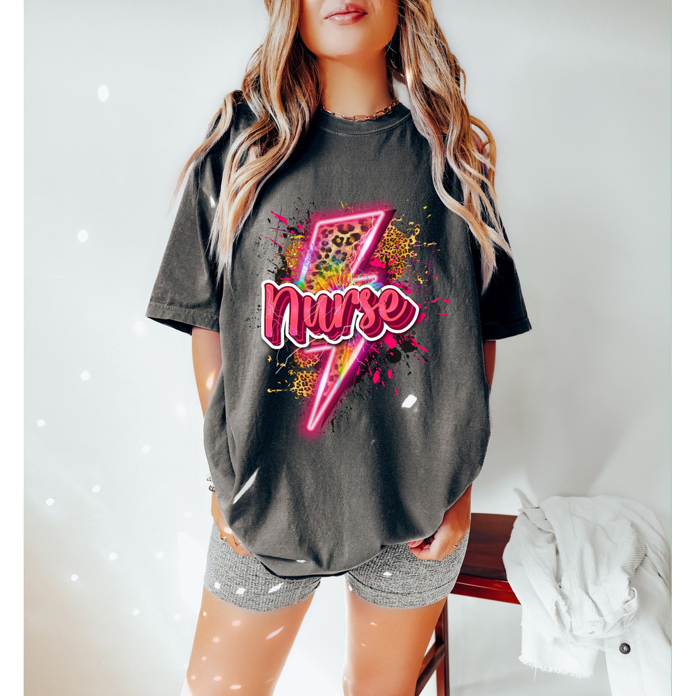 Nurse Lightening Bolt Comfort Colors Oversized Shirt, Comfort Colors Tshirt, Graphic Tee.jpg