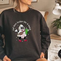 out here lookin like a snack sweatshirt, christmas tree cake sweatshirt, boujee christmas sweatshirt