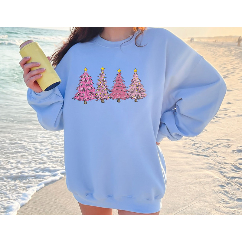 Pink Tree Christmas Sweatshirt, Christmas Crewneck, Christmas Tree Sweatshirt.jpg