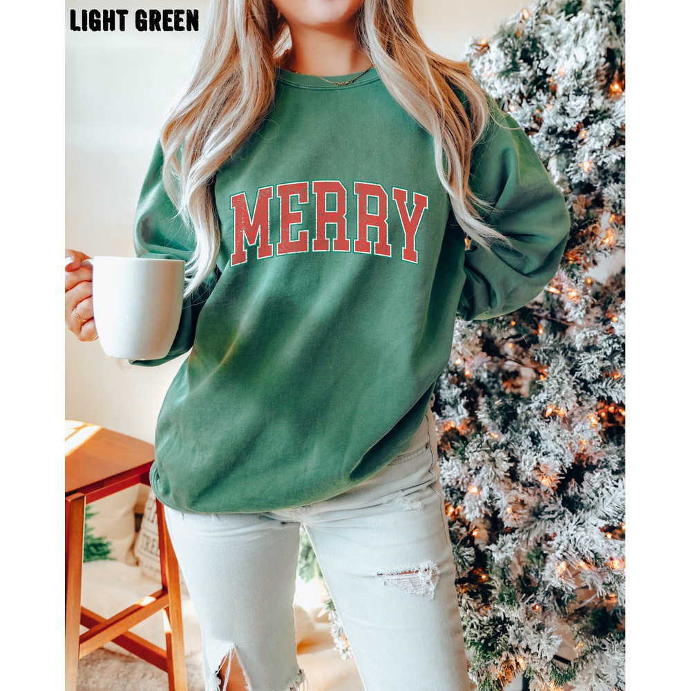 Retro Merry Comfort Colors Sweatshirt, Retro Merry Christmas Oversized Crewneck, Oversized Holiday Sweater.jpg