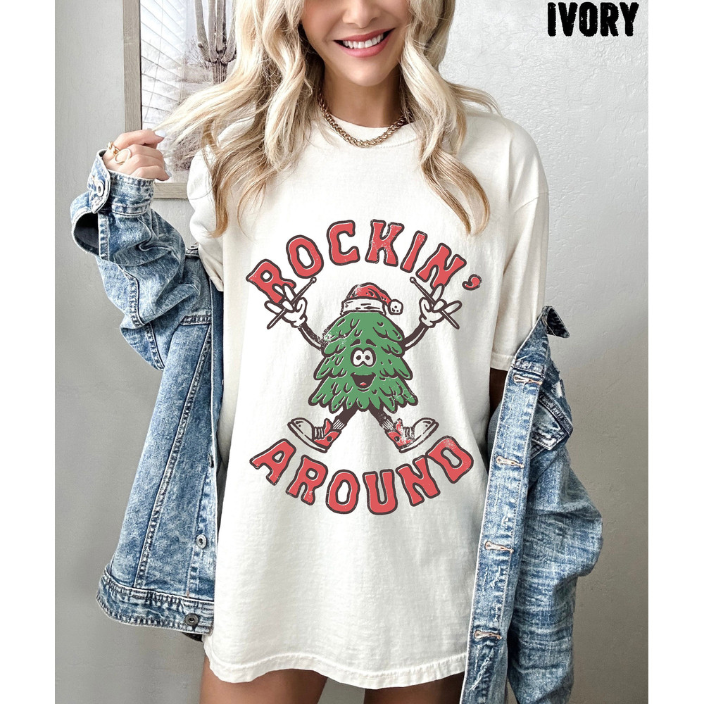 Rockin Around Oversized Christmas Shirt, Christmas Tree Retro Shirt, Rockin Around Christmas Vintage Shirt 1.jpg