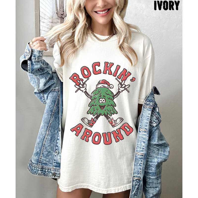 Rockin Around Oversized Christmas Shirt, Christmas Tree Retro Shirt, Rockin Around Christmas Vintage Shirt 1.jpg