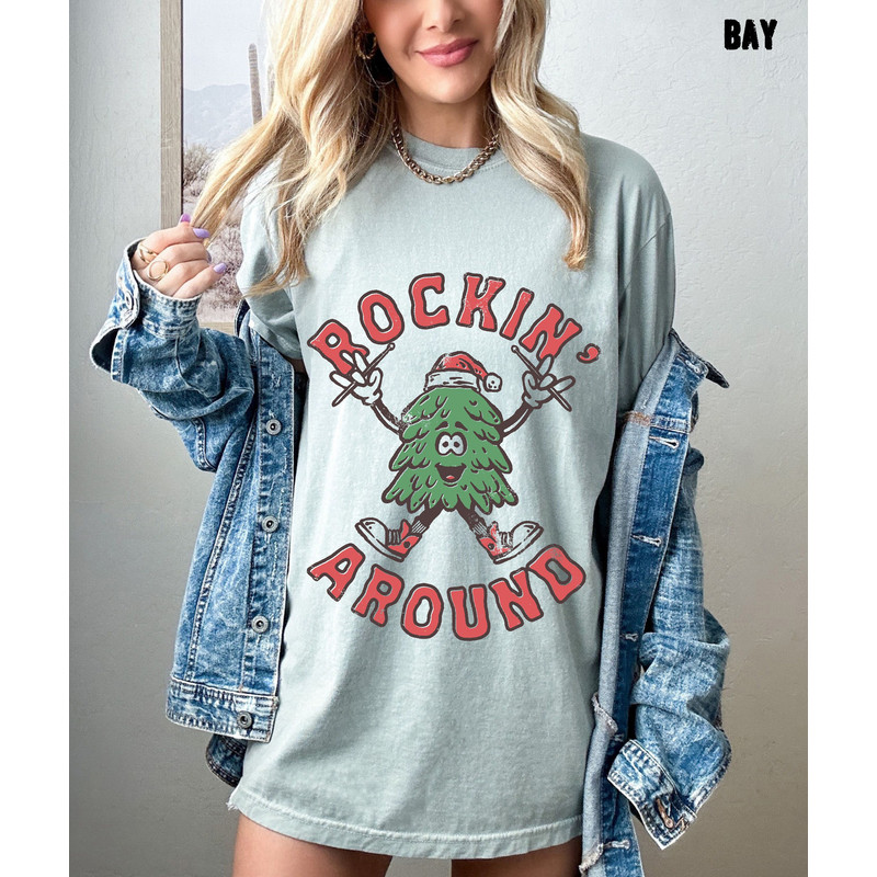 Rockin Around Oversized Christmas Shirt, Christmas Tree Retro Shirt, Rockin Around Christmas Vintage Shirt.jpg