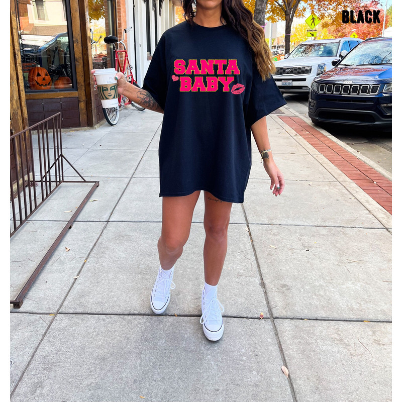 Santa Baby Oversized Christmas T-shirt, Santa Baby Pink Christmas Shirt, Glitter Christmas Shirt 1.jpg