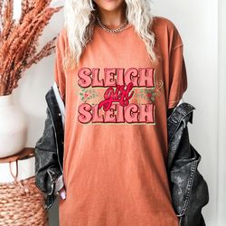 sleigh girl sleigh oversized retro christmas tshirt, pink christmas shirt, santa christmas shirt