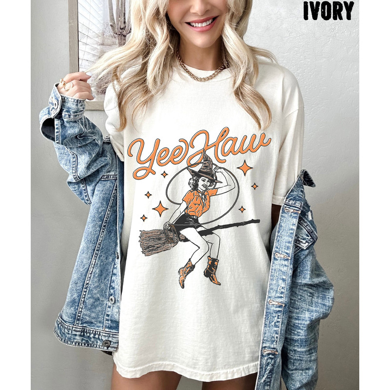 Yee Haw Vintage Halloween Cowgirl Witch Oversized T Shirt, Witch Cowgirl Comfort Colors Tee, Vintage Western 2.jpg