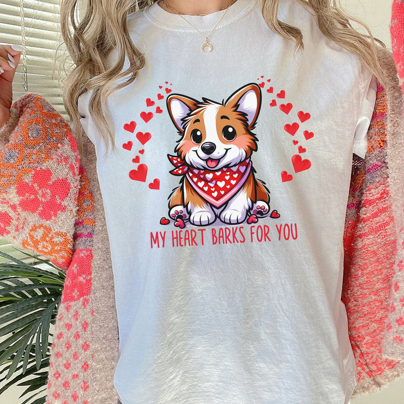 Cute Corgi Lovers Comfort Colors Valentine Shirt, Corgi Mom Shirt, Funny Gift For Corgi Lover Tee, My Heart Barks for You Vday Corgi Tee.jpg