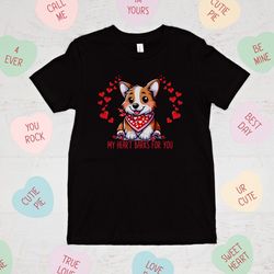 youth cute corgi lovers valentine shirt, corgi mom shirt, funny gift for corgi lover tee, my heart barks for you vday co