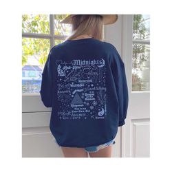 or the midnight sweatshirt, eras outfit, eras gift, front and back design, tracklist hoodie, disco ball shirt.