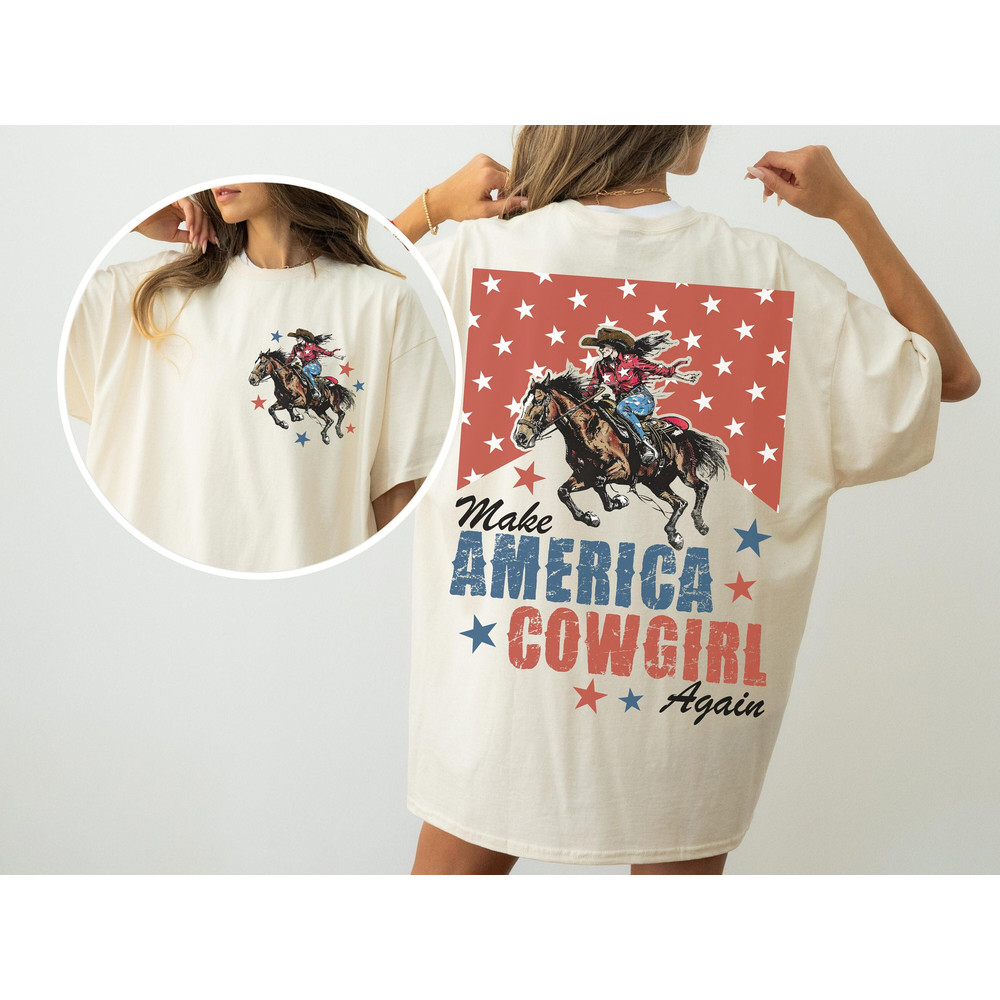29052024NA23-Make America Cowgirl Again Shirt, Comfort Colors, Bucking Bronco, July 4th Tee, America Shirt, Patriotic Shirt, Cowgirl Shirt, Western Shirt.jpg