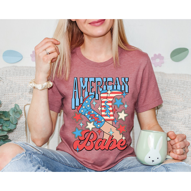 American Babe T-shirt, Western Girls 4th Of July Tee Shirt,Cowgirl Boots Babe American Girl Gifts,Cute 4th of July, Fourth of July Girl.jpg