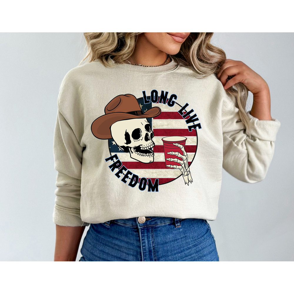 Long Live Freedom, Skull Red White and Blue, America Shirt, Fourth of July Shirt, USA shirt, Summer BBQ t-shirt, Skeleton 4th of July Shirt.jpg