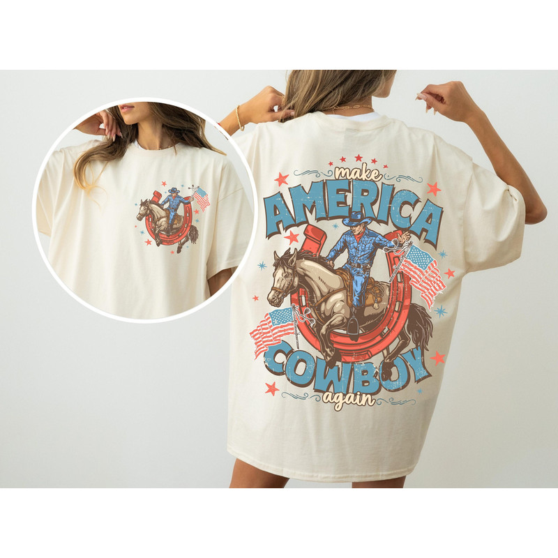 Make America Cowboy Again Shirt, Comfort Colors, Bucking Bronco, July 4th Tee, America Shirt, Patriotic Shirt, Cowboy Shirt, Western Tshirt 1.jpg