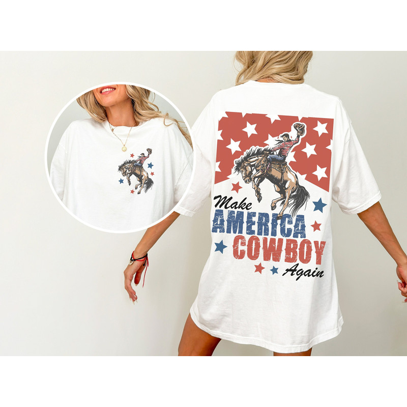 Make America Cowboy Again Shirt, Comfort Colors, Bucking Bronco, July 4th Tee, America Shirt, Patriotic Shirt, Cowboy Shirt, Western Tshirt.jpg