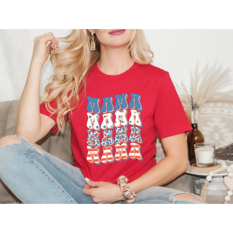 Retro American Mama shirt, Groovy Wavy Mama shirt, Grunge 4th July Oversized Lake Shirt, Beach Tshirt USA Patriotic Mommy Tees Gift.jpg