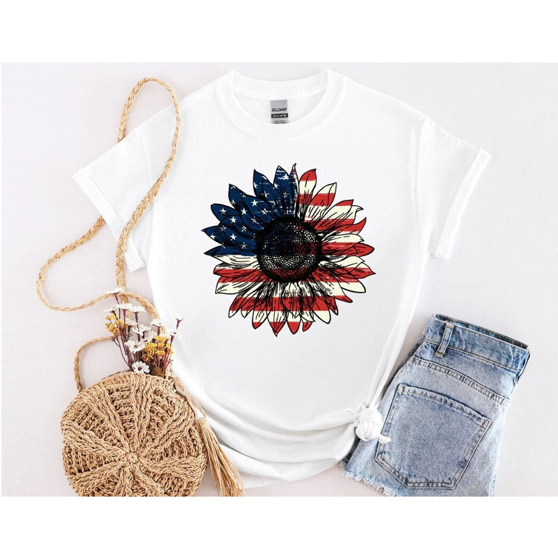 America Sunflower Shirt, Usa Flag Flower Tee, Gift For American, 4th Of July Flag Graphic Shirt, Freedom Shirt.jpg