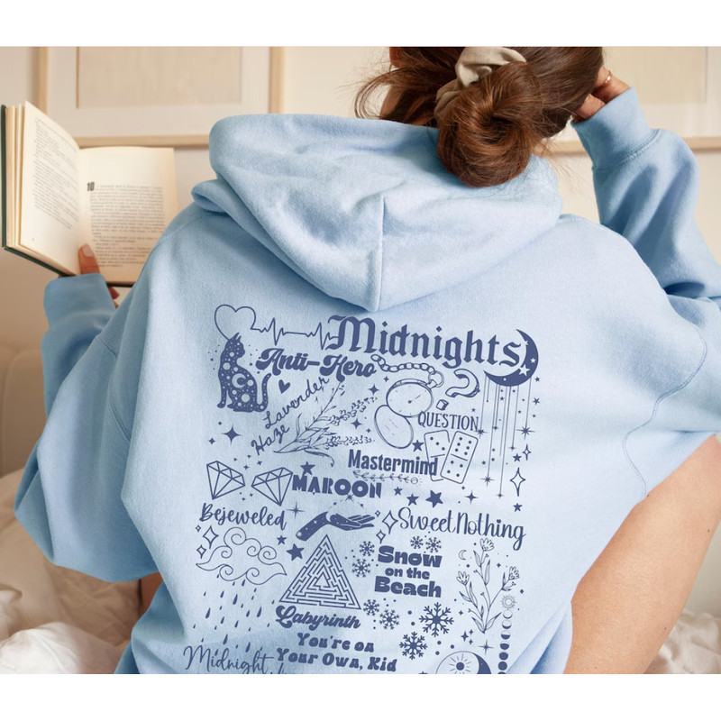 For The Midnight Girls Hoodie, Midnight Blue Hoodie, Eras Outfit, FanMade, Tracklist Hoodie, Back Design Hoodie.png