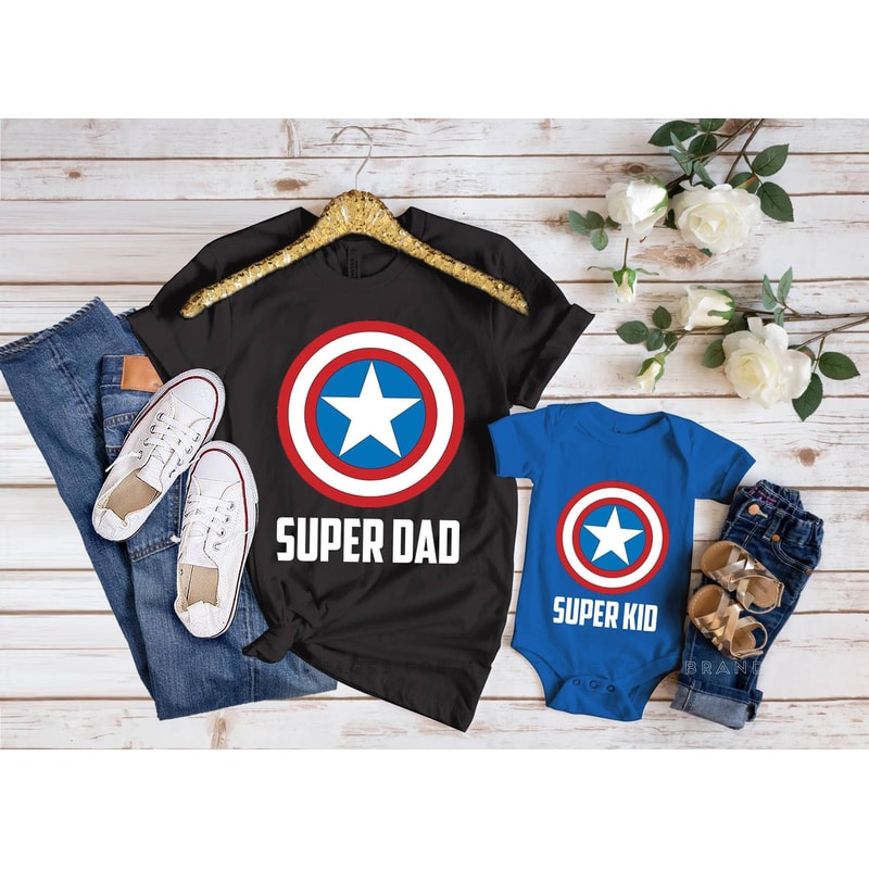 Captain America Dad Shirt, Super Dad Super Kid Shirt, Daddy Son Shirts, Father And Son Matching Shirts, Birthday Gift.jpg