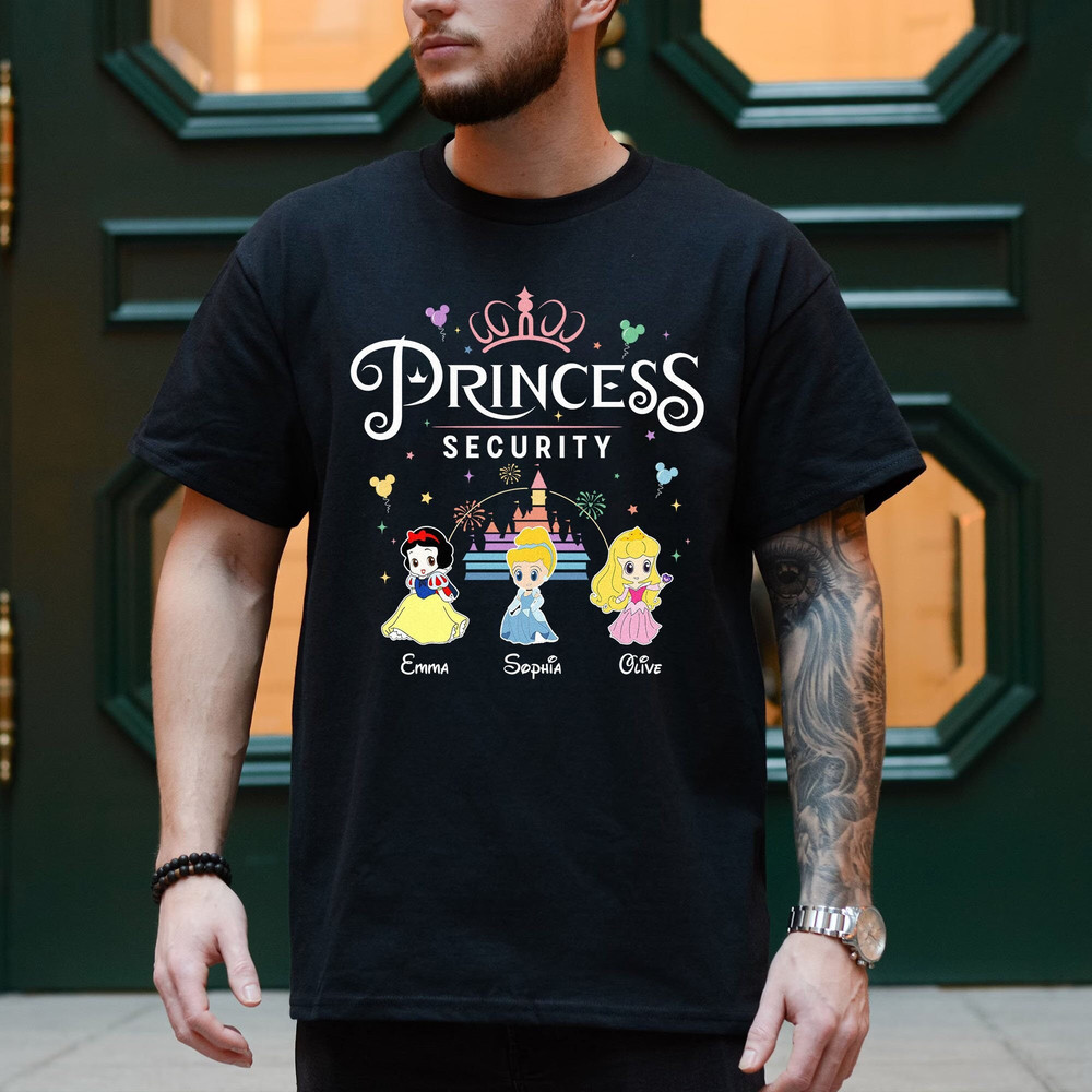 Custom Princess Security Dad Shirt, With Kids Name Father And Daughter Disney Princess Tee, Personalized Dad T-shirt.jpg