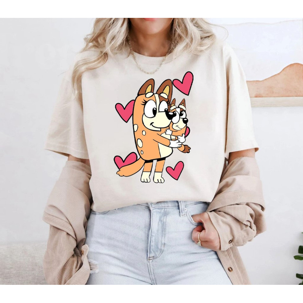LOVE Bluey With Hearts Classic Unisex Shirt, Bluey Mom Vintage Tshirt, Bluey Retro Shirt, Bluey Family, Mothers Day.jpg