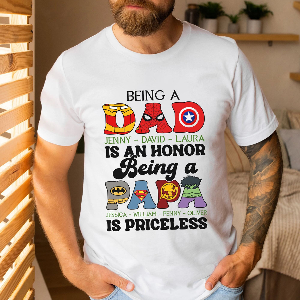 Papa Shirt, With Custom Grandkids Name Superhero Papa T-shirt, With Grandkids Being a Dad is an Honor Being a Papa.jpg