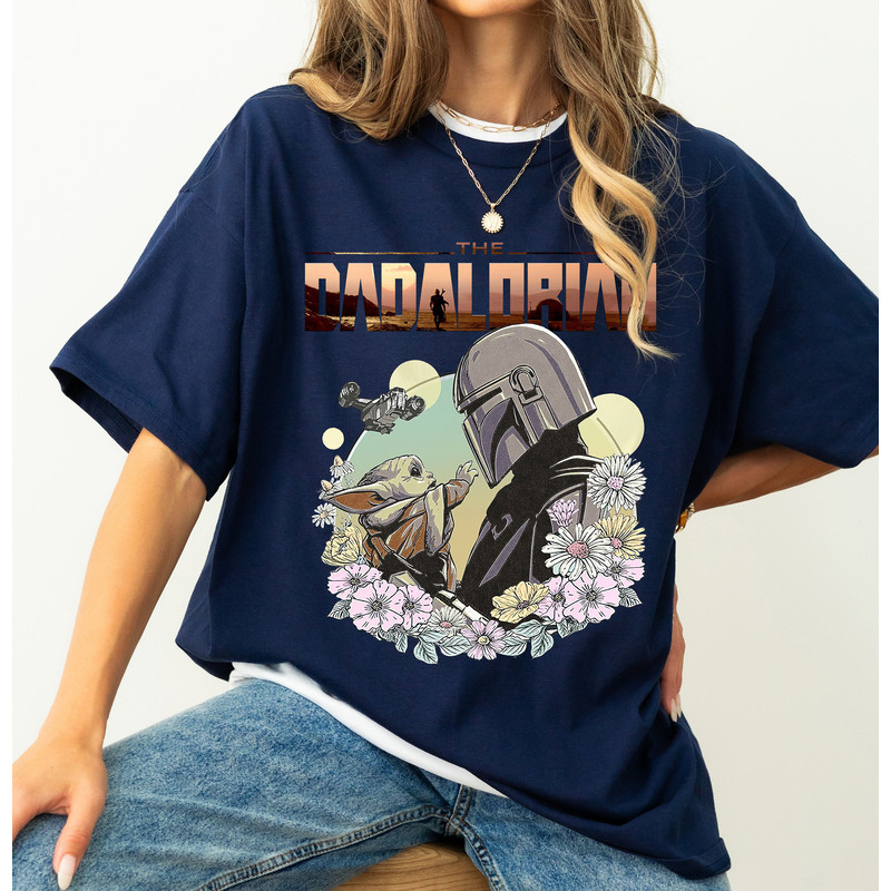 The Dadalorian 90s Style Floral Portrait Shirt, Star Wars Floral Shirt, Fathers Day Tee, Disneyland Family Vacation.jpg