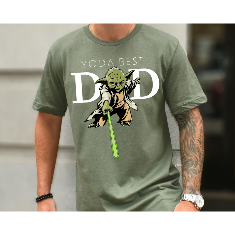 Yoda Master with Lightsaber Best Dad Comfort Colors Shirt, Star Wars Dad Washed Tee, Fathers Day, Personalized Dad.jpg
