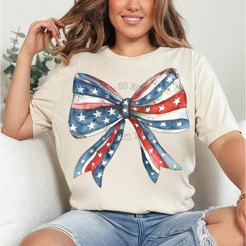 4th of July Coquette Patriotic Bow Shirt for Women, Graphic T-shirts for Women, Custom Shirts for Women, Custom Tee, #5250-BCNatural.jpg