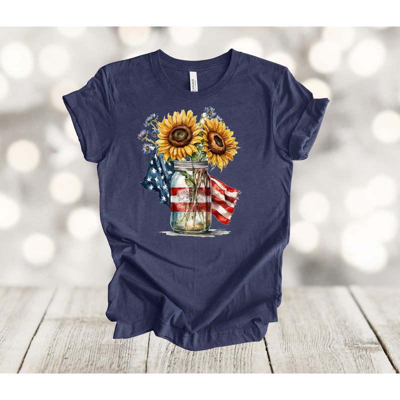 4th Of July, Independence Day, Flag Jars Filled With Sunflowers, Summer Flowers, Premium Soft Tee, Plus Sizes Available 3x, 4x.jpg