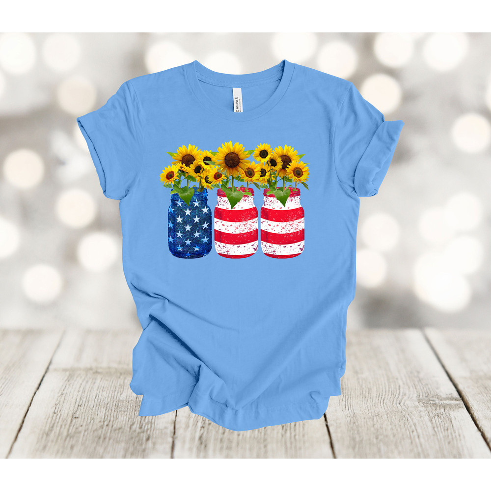 American Flag Jars Filled With Sunflowers, Premium Soft Tee, Plus Sizes Available 3x, 4x, 4th Of July, Independence Day.jpg