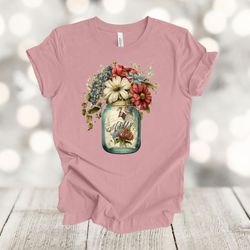 flower shirt, vintage jar full of flowers, us flag, vintage flower shirt, ,fourth of july, 4th of july, american flag