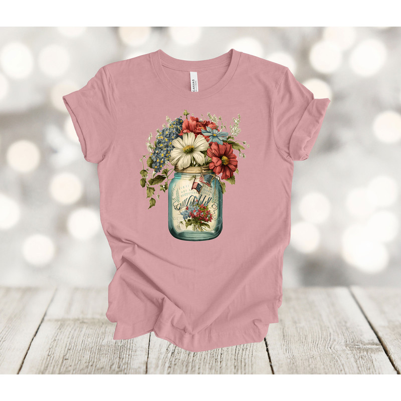 Flower Shirt, Vintage Jar Full Of Flowers, US Flag, Vintage Flower Shirt, Premium Soft Tee, Plus Sizes Available 3x, 4x.jpg