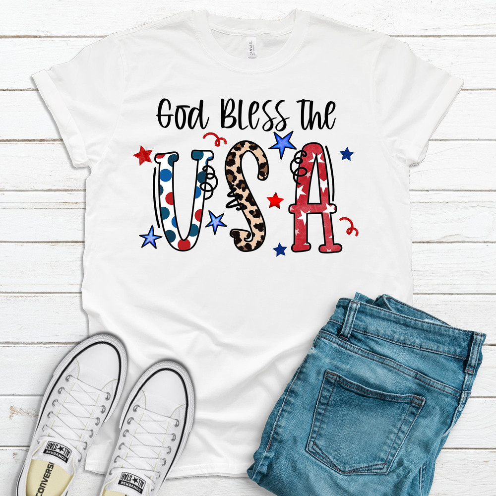 God Bless The USA, Premium Soft Unisex Tee, Plus Size 2x, 3x, 4x Available, Independence Day, Red White And Blue Flag.jpg