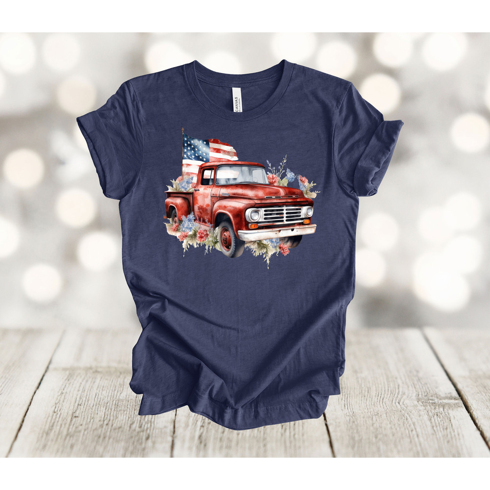 Independence Day Shirt, Patriotic Old Truck, Vintage Truck, USA Flag, Red White And Blue, Premium Soft Unisex Shirt, Plus Sizes Available.jpg