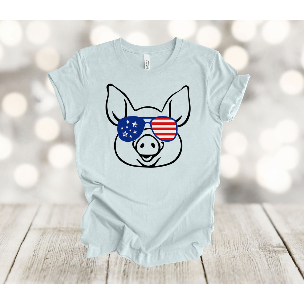 Independence Day Shirt, Patriotic Pig With Glasses, July 4th, USA, Premium Soft Unisex, Plus Sizes Available 2x, 3x, 4x.jpg