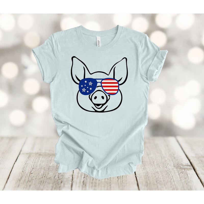 Independence Day Shirt, Patriotic Pig With Glasses, July 4th, USA, Premium Soft Unisex, Plus Sizes Available 2x, 3x, 4x.jpg